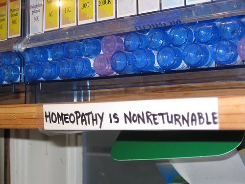 Shelf sign: Homeopathy is nonreturnable